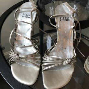 Metallic, strappy Stuart Weitzman heels never worn